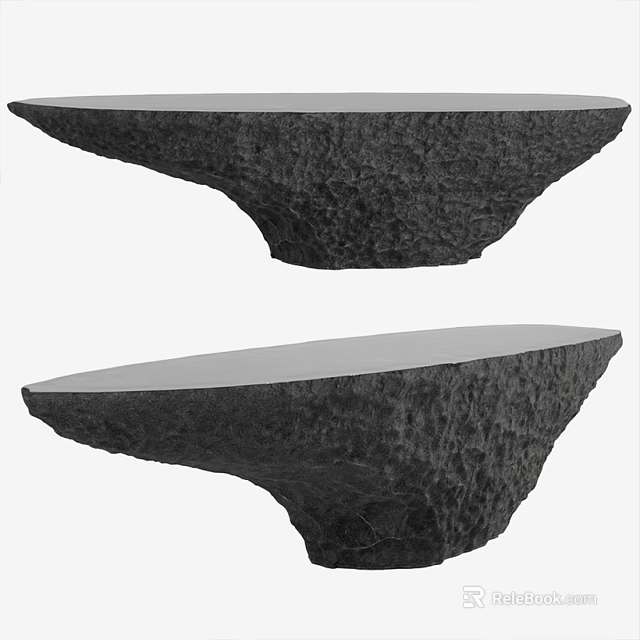 Modern Textured Stone Reception Desk With Smooth Top And Unique Base Design 3d model 