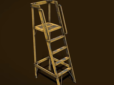Industrial Metal Ladder With Yellow Black Stripes For Industrial Climbing Access 3d model