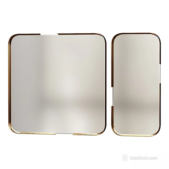 Two Modern Square Mirrors With Gold Frames And Sleek Contemporary Design 3d model 