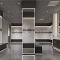 Modern Public Locker Room Design With Mirrors Shower Area And Gray Tiles