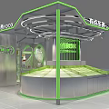 YDX Specialty Store Modern Interior With Green Accents Silver Displays And Circular Lighting