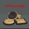 Modern Decorative Cushions 3D Model Featuring Round and Square Shapes with Textured Fringed Edges
