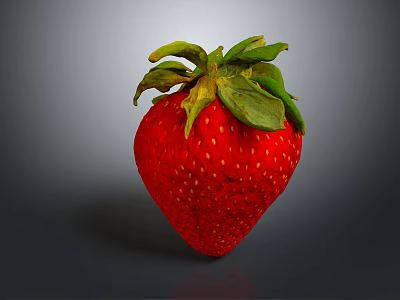 Juicy Fresh Ripe Strawberry With Green Leaves On Gray Background 3d model