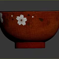 Hand Carved Red Bowl With White Cherry Blossom Artistic Carving Patterns