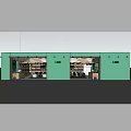 Modern Retail Store Interior With Green Wall Logo Wooden Counter And Product Displays