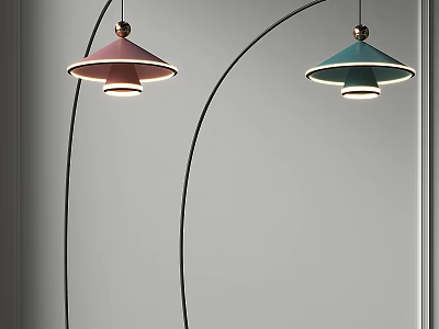 Modern Floor Lamps With Pink Teal Shades And Black Arc Stands For Home Decor 3d model