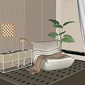 Modern Lazy Sofa Single Sofa Cream 3d model