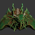 Fantasy Dragon Character With Green Red Spikes Scales And Curved Body Design