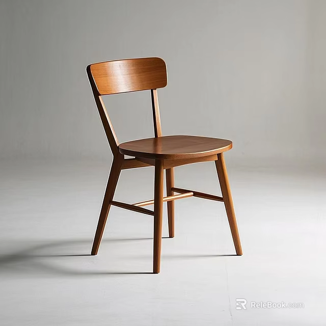 Simple Modern Wooden Dining Chair With Curved Backrest And Solid Support Legs 3d model 