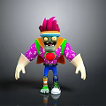 Cartoon Zombie Character With Pink Spiky Hair Colorful Headband And Purple Patterned Shirt