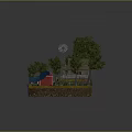 Cartoon Country Scene With House Red Barn Windmill Trees And Flowing Stream