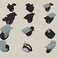 Various Caster Wheel Designs With Metal Brackets And Brake Mechanisms