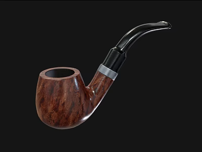 Classic Wooden Smoking Pipe With Black Mouthpiece And Silver Band Decoration For Daily Use 3d model