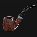 Classic Wooden Smoking Pipe With Black Mouthpiece And Silver Band Decoration For Daily Use