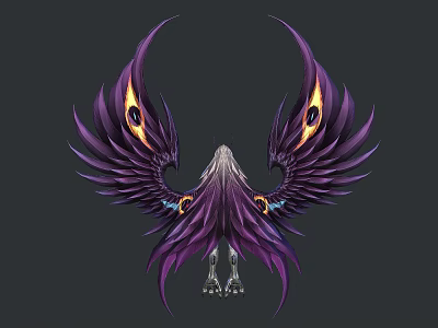 Elegant Fantasy Creature Character With Purple Feathered Wings And Glowing Eyes 3d model