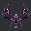Elegant Fantasy Creature Character With Purple Feathered Wings And Glowing Eyes