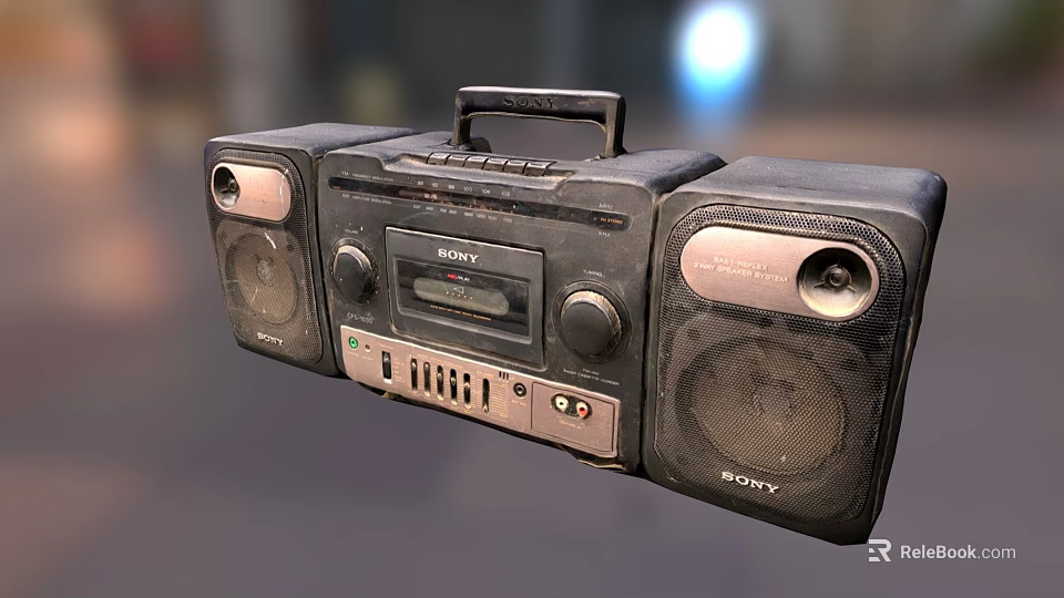 Sony Vintage Boombox With Large Speakers Control Buttons And Cassette Deck 3d model 
