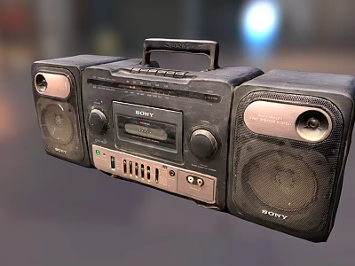 Sony Vintage Boombox With Large Speakers Control Buttons And Cassette Deck 3d model