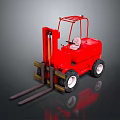 Red Industrial Forklift With Operator Cab Metal Forks And Large Wheels