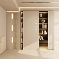 Modern Entryway Hallway Interior Design With Built in Bookshelves And Recessed Lighting