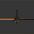 Modern Ceiling Fan With Orange Wooden Blades And Black Motor Housing