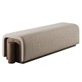 Modern Soft Beige Upholstered Sofa Stool With Solid Wood Base And Cozy Herringbone Throw Blanket