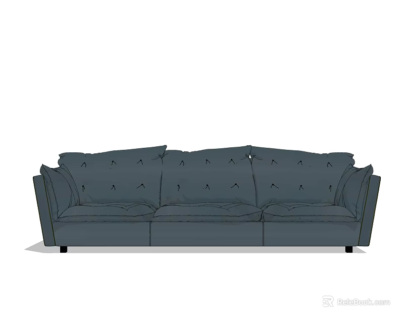 Modern Multi Seat Sofa With Blue Fabric Cushioned Backrest And Armrests 3d model