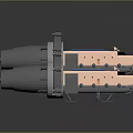Two Industrial Metal Mechanical Components With Cylindrical Blue And Orange Sections