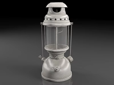Vintage Metal Kerosene Lamp With Glass Shade And Top Handle Design 3d model