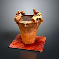 Carved Wooden Decorative Container With Animal Shaped Top On Red Wooden Base For Home Decor