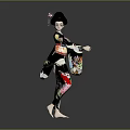 Traditional Geisha Character In Kimono With Crane Patterns Holding Decorative Object