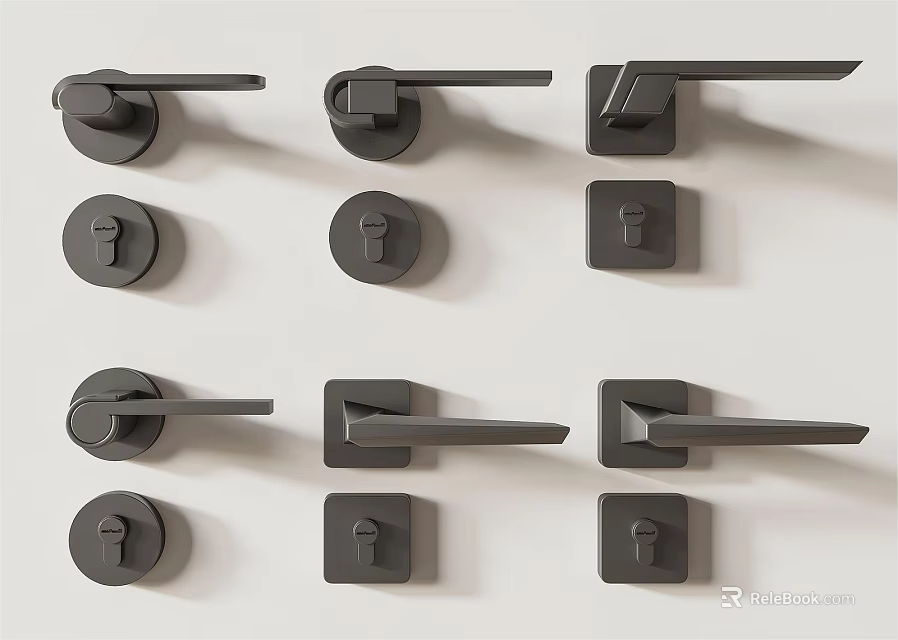 Modern Black Door Handles With Various Contemporary Designs And Stylish Shapes 3d model 