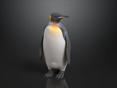 Penguin With Yellow Neck And Black White Body Standing On Dark Smooth Surface 3d model