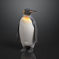 Penguin With Yellow Neck And Black White Body Standing On Dark Smooth Surface