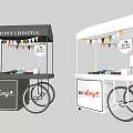 Black And White Mobile Food Carts With Canopy Colorful Bunting Flags And Displayed Goods
