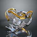 Stylish Gold And Silver Ring With Yellow Gemstones And Large Diamond Intricate Twisted Design