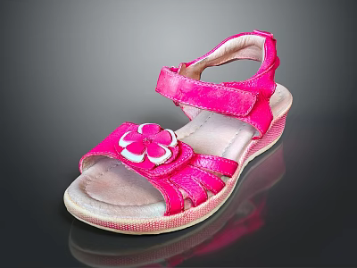 Pink Kids Sandals With Flower Decoration And Velcro Straps Comfortable Sole 3d model