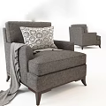 Gray Fabric Single Seater Sofa With Patterned Pillow And Blanket On Armrest 3d model