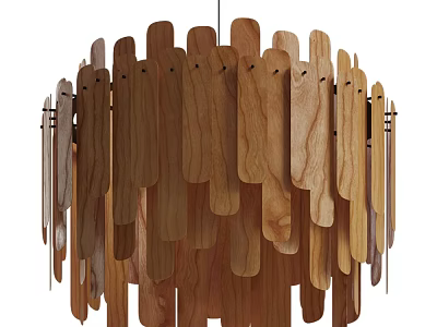 Modern Wooden Chandelier Design With Hanging Slats And Natural Finish 3d model