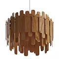 Modern Wooden Chandelier Design With Hanging Slats And Natural Finish