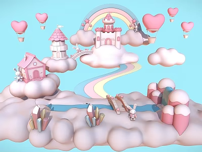 Modern Cartoon Scene Floating Castle Cartoon Castle Cartoon Cloud Palace Cartoon Cartoon House Cartoon Building 3d model