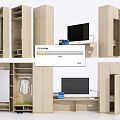 Modern Wardrobe Designs With Mirror Storage Space TV Stand And Open Shelves