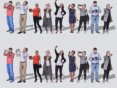 Group Of People Taking Photos With Smartphones And Digital Cameras 3d model