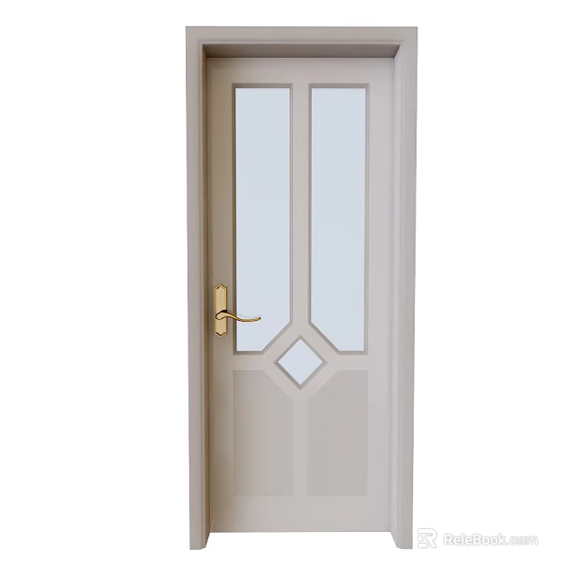 Light Beige Swing Door With Glass Panels And Golden Handle 3d model 