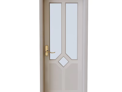 Light Beige Swing Door With Glass Panels And Golden Handle 3d model