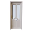 Light Beige Swing Door With Glass Panels And Golden Handle