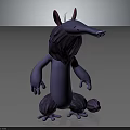 Cartoon Style Fantasy Creature Character Sitting With Purple Body Pink Ears And Long Nose
