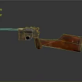 Vintage Pistol Featuring Red Wooden Stock And Polished Metal Components
