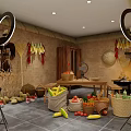 Rustic Farm Style Live Streaming Showcase With Various Fresh Agricultural Products And Professional Ring Lights