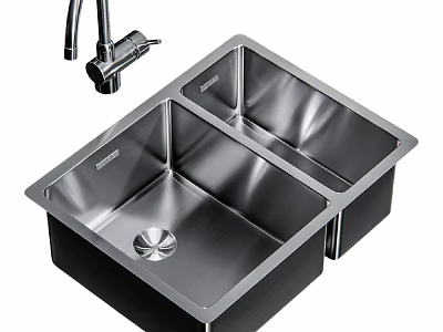 Stainless Steel Double Bowl Kitchen Sink with Modern Faucet for Home Kitchen Use 3d model